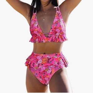 NWT Sporlike Pink Floral 2 Piece Bikini Size L